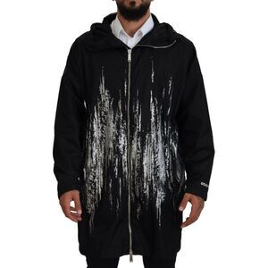 Dsquared² Black White Print Long Hooded Coat Nylon Men's Jacket (Pre-Owned)